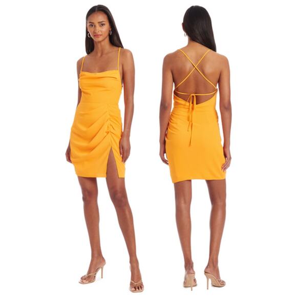 Amanda Uprichard Jasalina Mini Dress Cowl Neck Ruched Side Slit Koi Size Medium - Picture 1 of 15